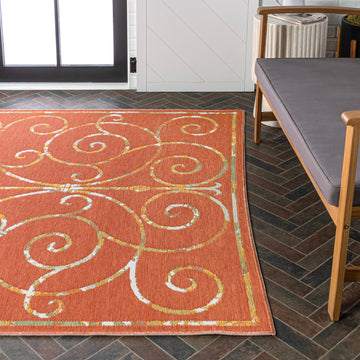 Danae Classic Cottage Filigree Scroll Reversible Machine-Washable Indoor/Outdoor Area Rug - JONATHAN Y